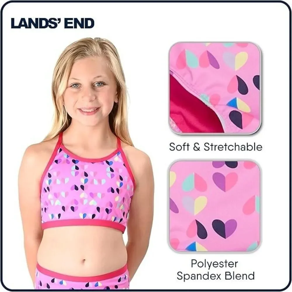 Lands' End Girls' Swimwear UPF 50 Bikini Top and Bottom Swim Set Sz L NWOT